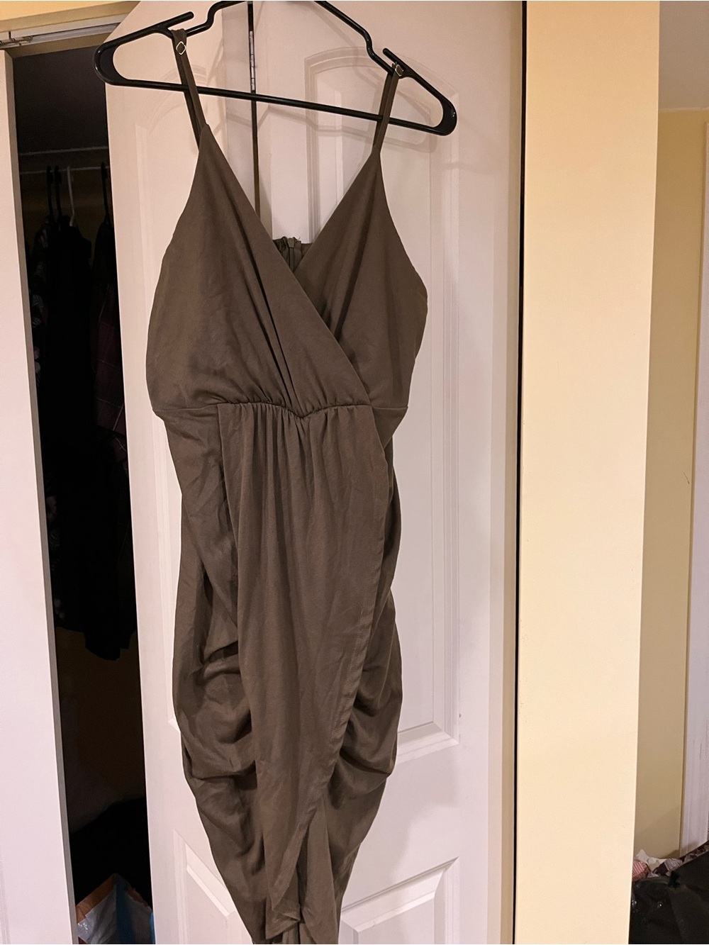 Olive Green Spaghetti Strap Midi Dress